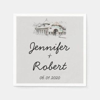 Serviette En Papier Mariage de croquis de grange Napkin