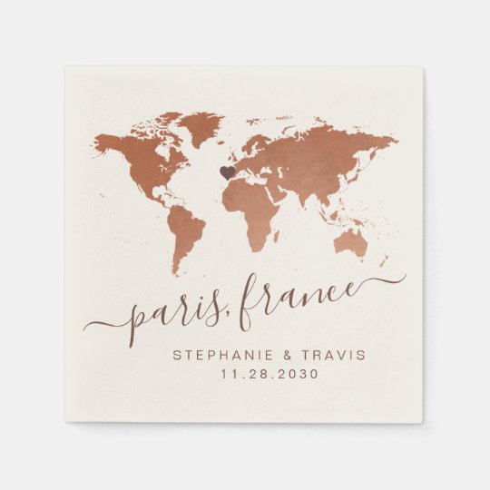 Serviette En Papier Mariage De Cuivre De Destination De Carte Du Monde Zazzle Fr