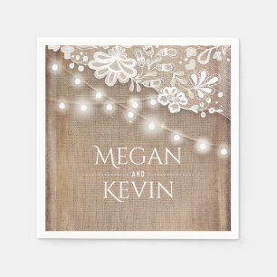 Serviette En Papier Mariage de dentelle de Burlap et de String rustiqu