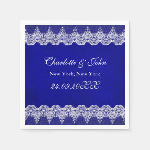Serviette En Papier Mariage de dentelle de cobalt royal personnalisé