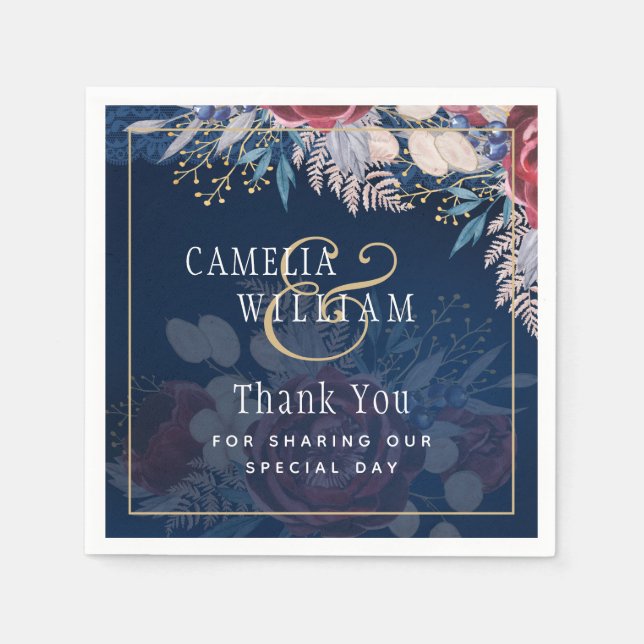 Serviette En Papier Mariage de dentelle florale bleu Bourgogne intempo (Devant)