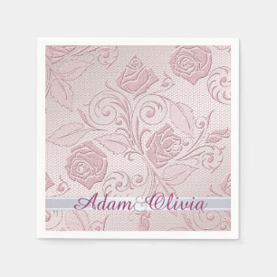 Serviette En Papier Mariage de dentelle rose romantique