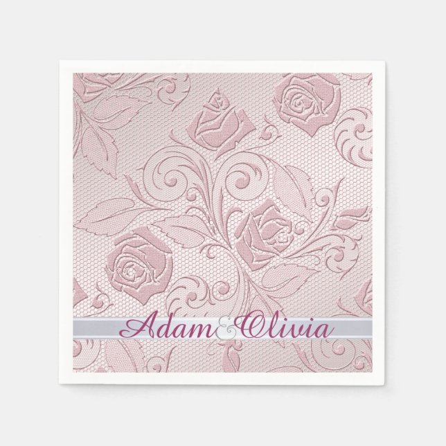 Serviette En Papier Mariage de dentelle rose romantique (Devant)