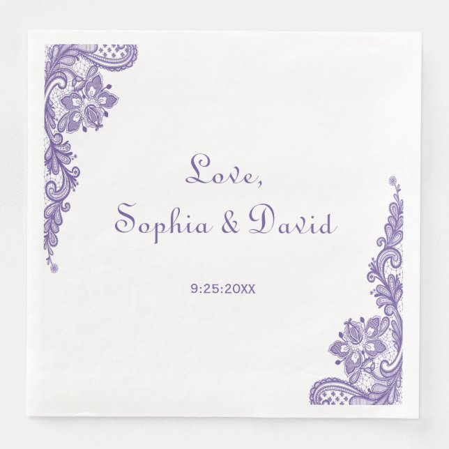 Serviette En Papier Mariage de dentelle ultra violet moderne (Devant)