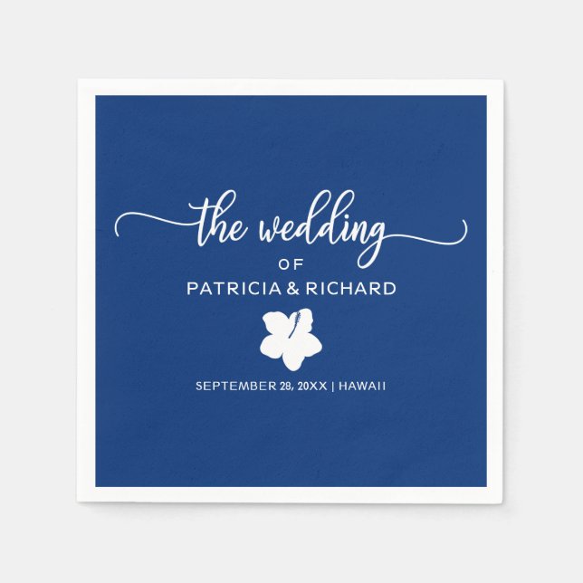 Serviette En Papier Mariage de destination aux fleurs d'Hibiscus bleu  (Devant)
