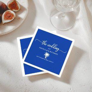 Serviette En Papier Mariage de Destination Royal Bleu et Blanc Palmier