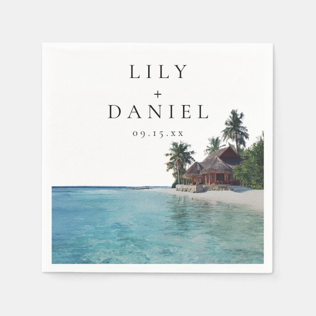 Serviette En Papier Mariage de destination tropical à l'aquarelle (Devant)