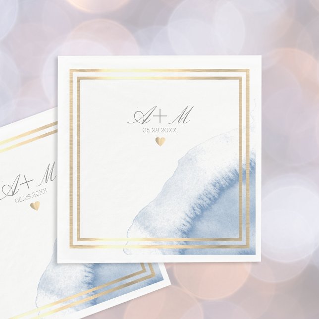 Serviette En Papier Mariage de détails de couleur d'eau bleue (Créateur téléchargé)