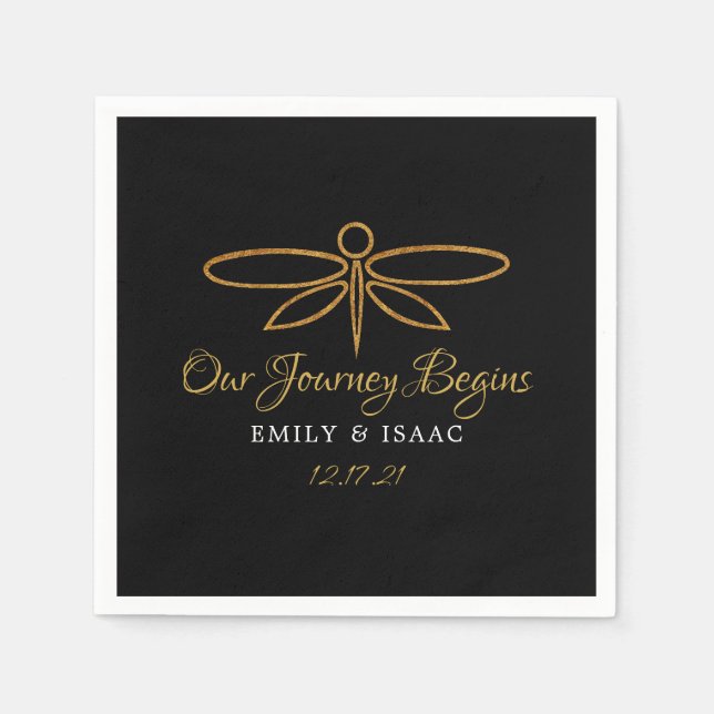 Serviette En Papier Mariage de dragonfly vintage Gold (Devant)