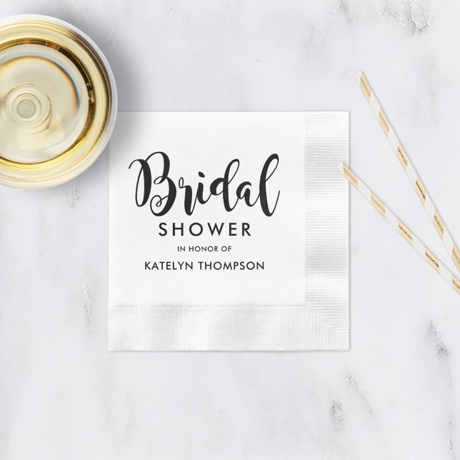 Serviette En Papier Mariage de Fête de Mariée en Écriture Noire Modern (Créateur téléchargé)