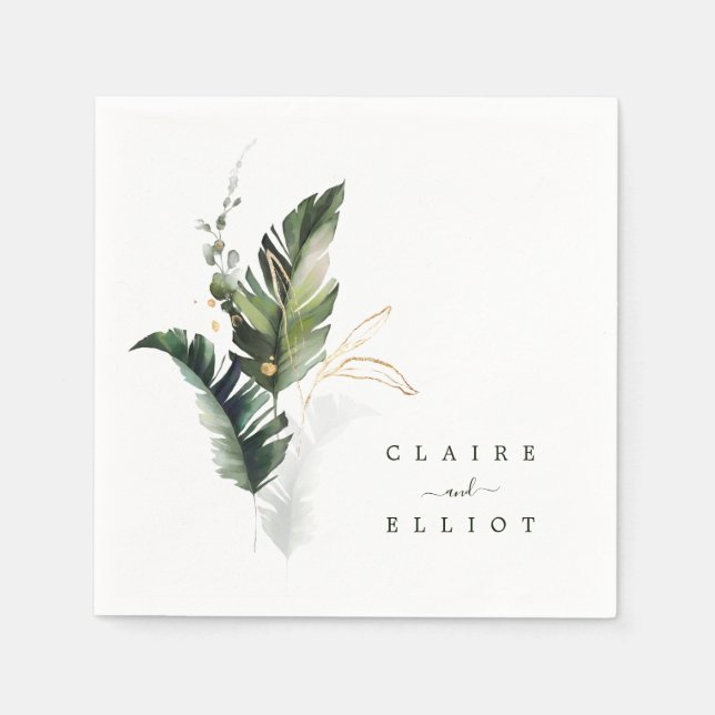 Serviette En Papier Mariage de feuillage d'aquarelle tropicale (Devant)