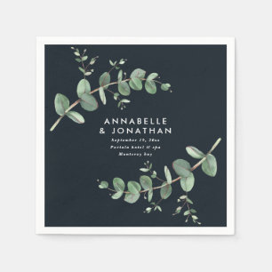 Serviette En Papier Mariage de feuillage noir chic et élégant