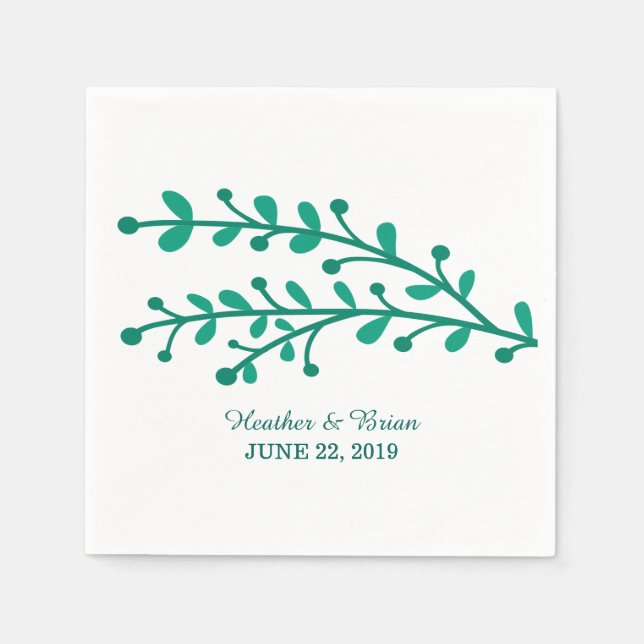 Serviette En Papier Mariage de feuillage simple vert (Devant)