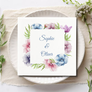 Serviette En Papier Mariage de fleurs d'anémone aquarelle