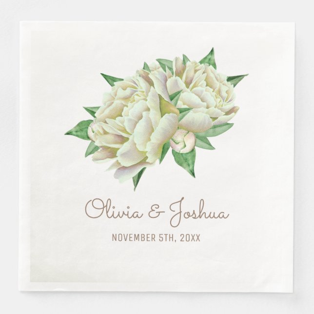 Serviette En Papier Mariage de fleurs d'aquarelle Cream Peony (Devant)