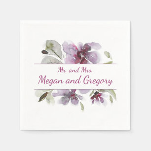 Serviette En Papier Mariage de fleurs d'aquarelle de prune
