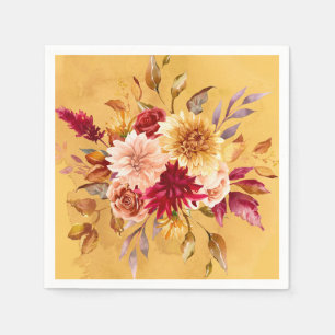 Serviette En Papier Mariage de fleurs de dahlia orange et jaune brûlés