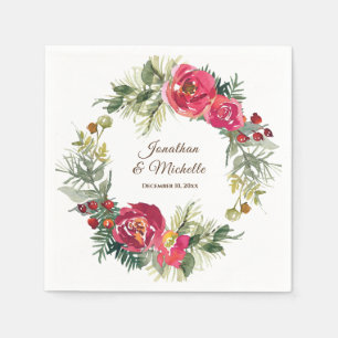 Serviette En Papier Mariage de fleurs de Noël rose rouge