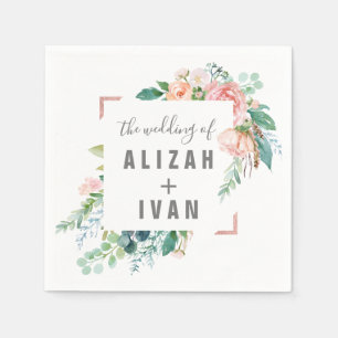 Serviette En Papier Mariage de fleurs de pivoines romantiques