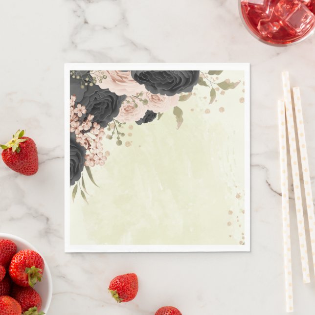 Serviette En Papier mariage de fleurs roses noires (En situation)