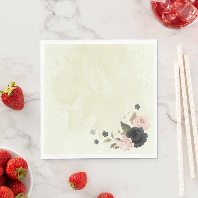 Serviette En Papier mariage de fleurs roses noires (En situation)