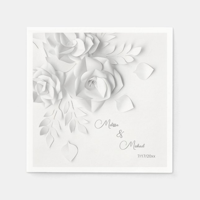 Serviette En Papier Mariage de fleurs simples 3D blanches (Devant)