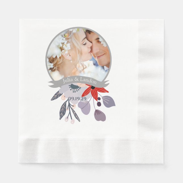 Serviette En Papier Mariage de fleurs violet rouge bleu rose (Devant)