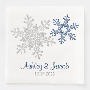 Serviette En Papier Mariage de flocons de neige bleu marine
