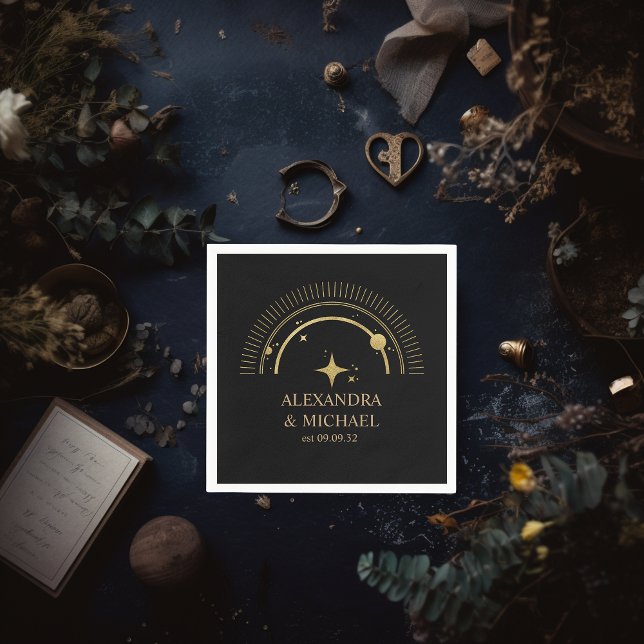Serviette En Papier Mariage de galaxie céleste d'or noir mystique (Créateur téléchargé)