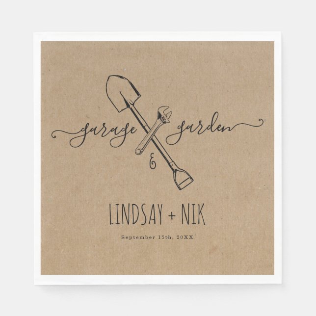 Serviette En Papier Mariage de Garage & Jardin / Fête de Couple (Devant)