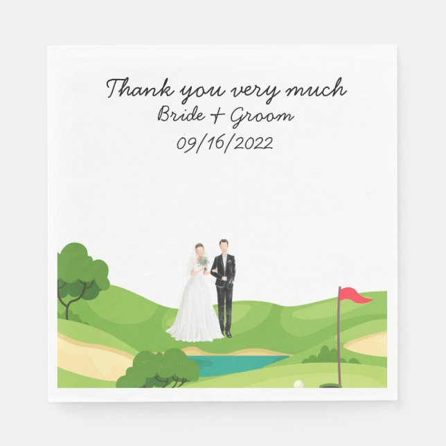 Serviette En Papier Mariage de golf avec Merci de golfeur Bride Groom (Devant)