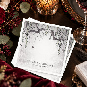 Serviette En Papier Mariage de Halloween gothique rustique noir et bor