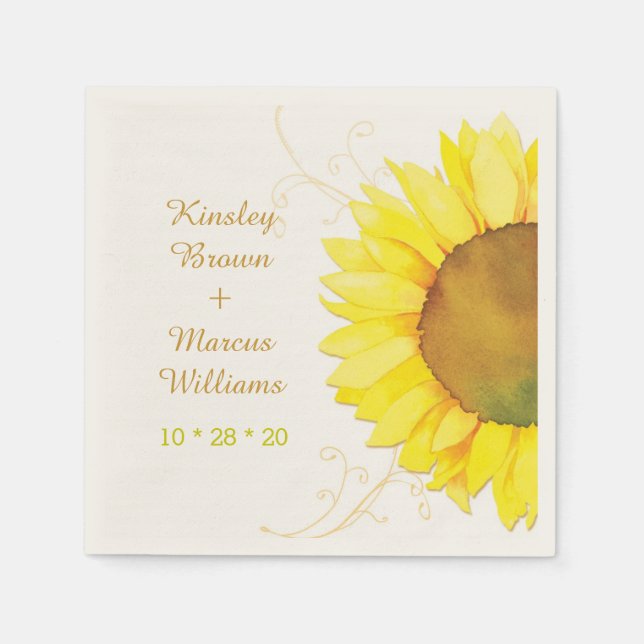 Serviette En Papier Mariage de hip Swirls & Sunflower (Devant)