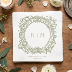 Serviette En Papier Mariage de jardin élégant vintage à cygne vert