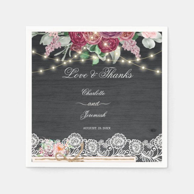 Serviette En Papier Mariage de la chaîne de caractères de la dentelle  (Devant)