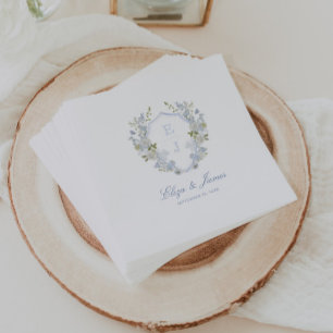 Serviette En Papier Mariage de la crête de Monogramme bleu mou romanti