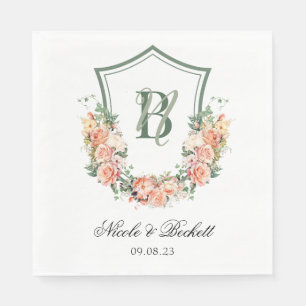 Serviette En Papier Mariage de la crête florale de Pêche