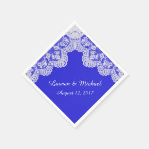 Serviette En Papier Mariage de la frontière Royal Blue Faux White Lace