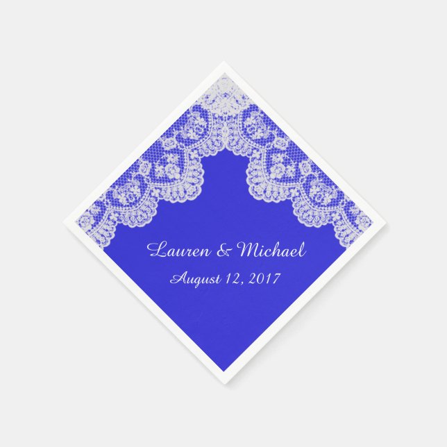 Serviette En Papier Mariage de la frontière Royal Blue Faux White Lace (Coin)