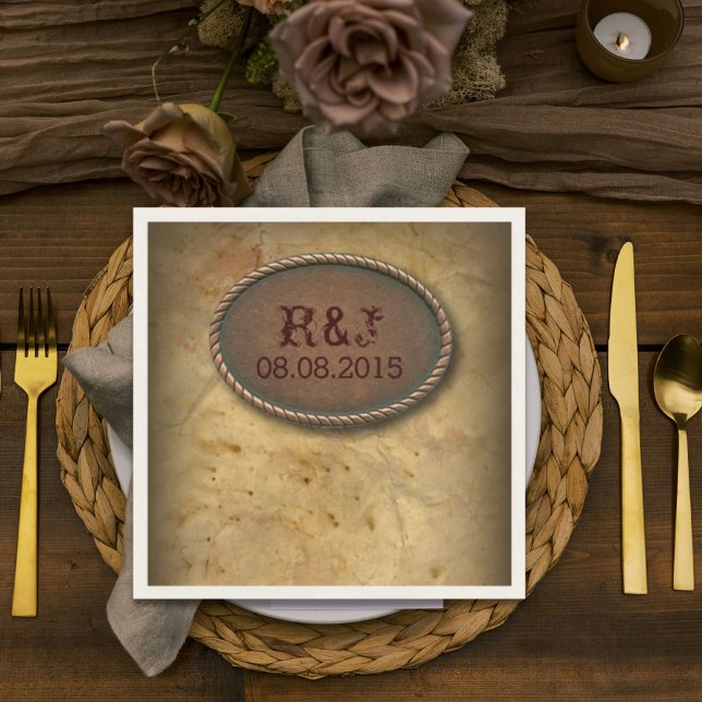 Serviette En Papier Mariage de la grange de cowboy rustique de l'ouest (Rustic western country cowboy barn wedding napkins)