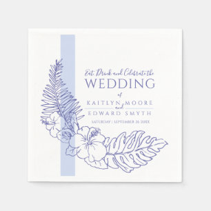 Serviette En Papier mariage de la ligne botanique tropicale bleue