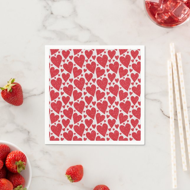 Serviette En Papier Mariage de la Saint-Valentin Rouge et Blanc Paille (En situation)