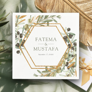 Serviette En Papier Mariage de la succursale d'or Feuille d'Olive
