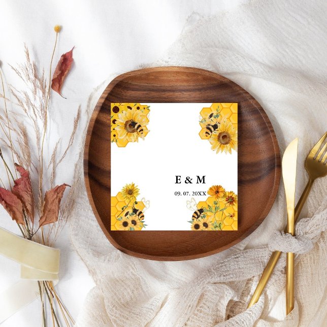 Serviette En Papier Mariage de l'abeille du tournesol jaune (Créateur téléchargé)