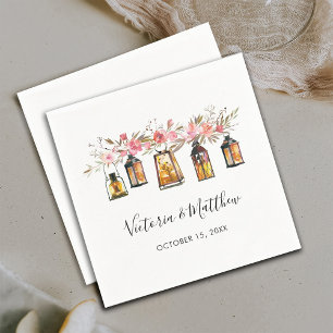 Serviette En Papier Mariage de lanterne à aquarelle rustique