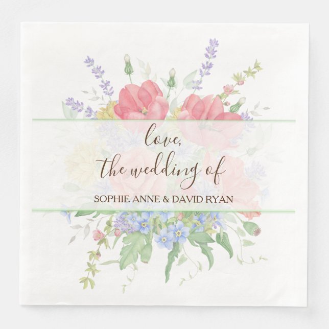 Serviette En Papier Mariage de l'aquarelle rustique Fleurs sauvages de (Devant)