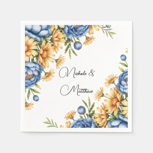 Serviette En Papier Mariage de l'arrangement Blue Peony et Yellow Dais (Devant)