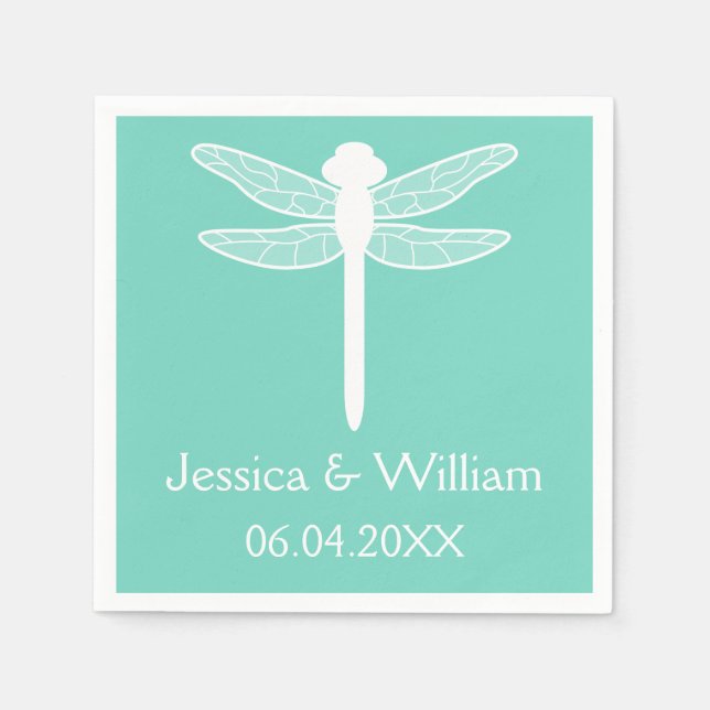 Serviette En Papier Mariage de libellules turquoise (Devant)