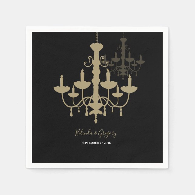 Serviette En Papier Mariage de lustre en or noir (Devant)