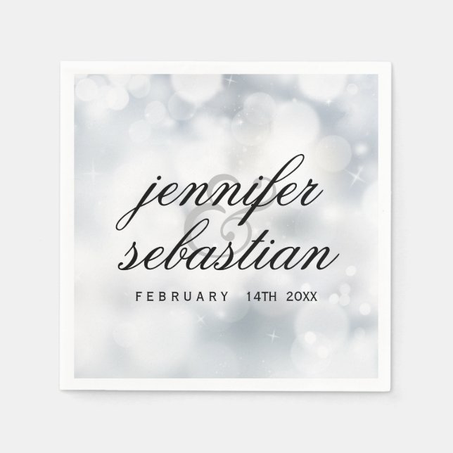 Serviette En Papier Mariage de luxe Bokeh en argent MONOGRAM (Devant)